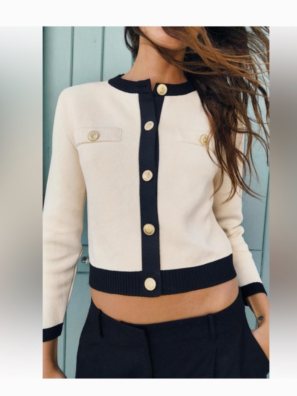 Cream Sweater with Gold Buttons